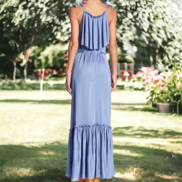 Free People Blue Coco Maxi Popover Dress XS Lightweight Boho Halter 7225 - Picture 2 of 9